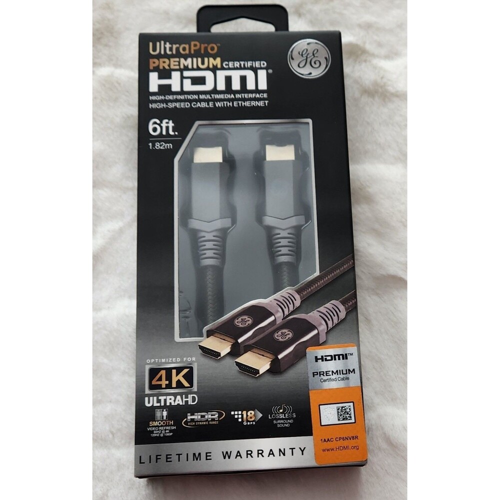 GE Utra Pro Premium Certified HDMI 6 ft Cable HI DEF w/Ethernet 4K Ultra HD